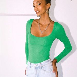 Princess Polly Crosby Green Bodysuit NWT